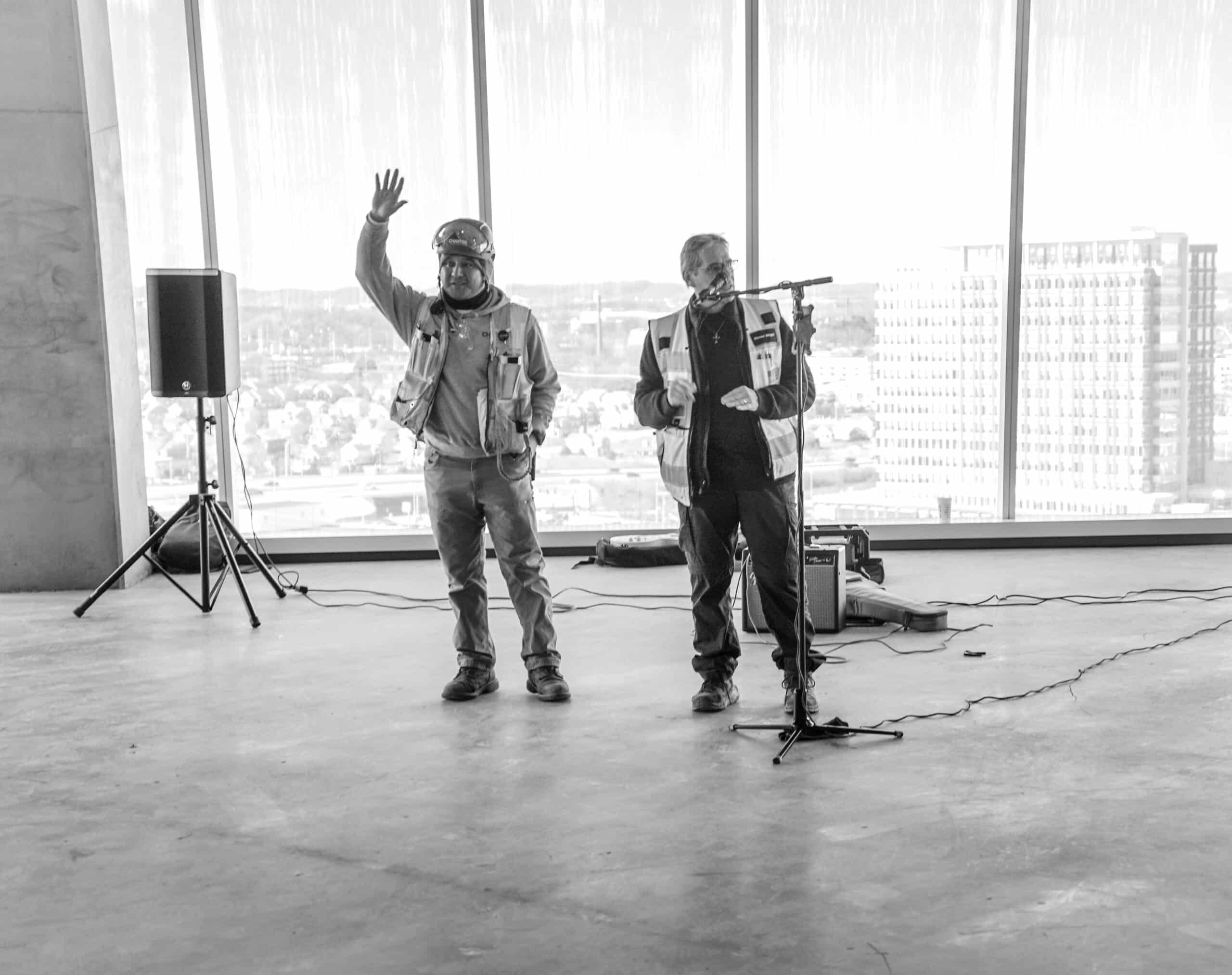 charter employees speaking at nashville yards parcel 3 construction site